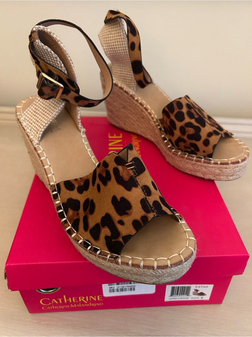 Catherines Malandrino Leopard Print Espadrille Wedge Sandals - Brown
